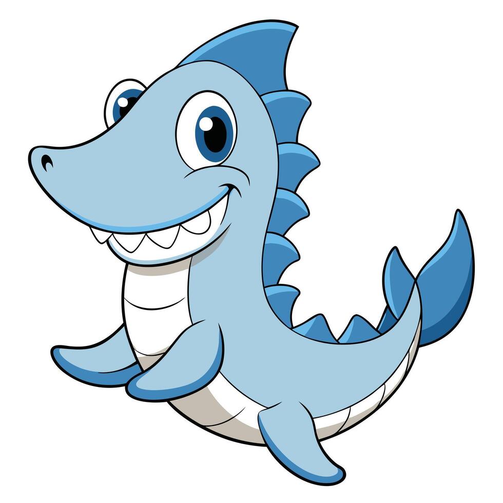 Cartoon baby shark smiling with fins and tail illustration isolated vector
