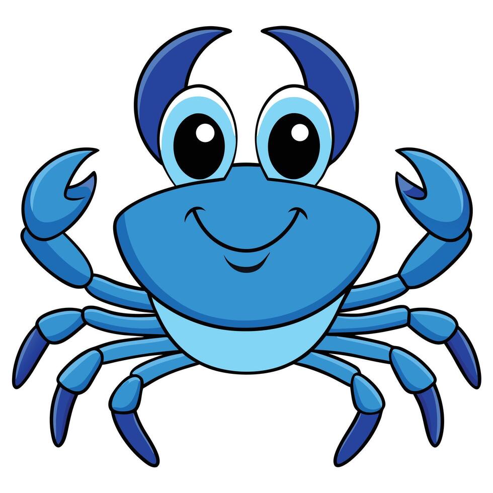 Cute blue crab cartoon character with smiling face on white background vector