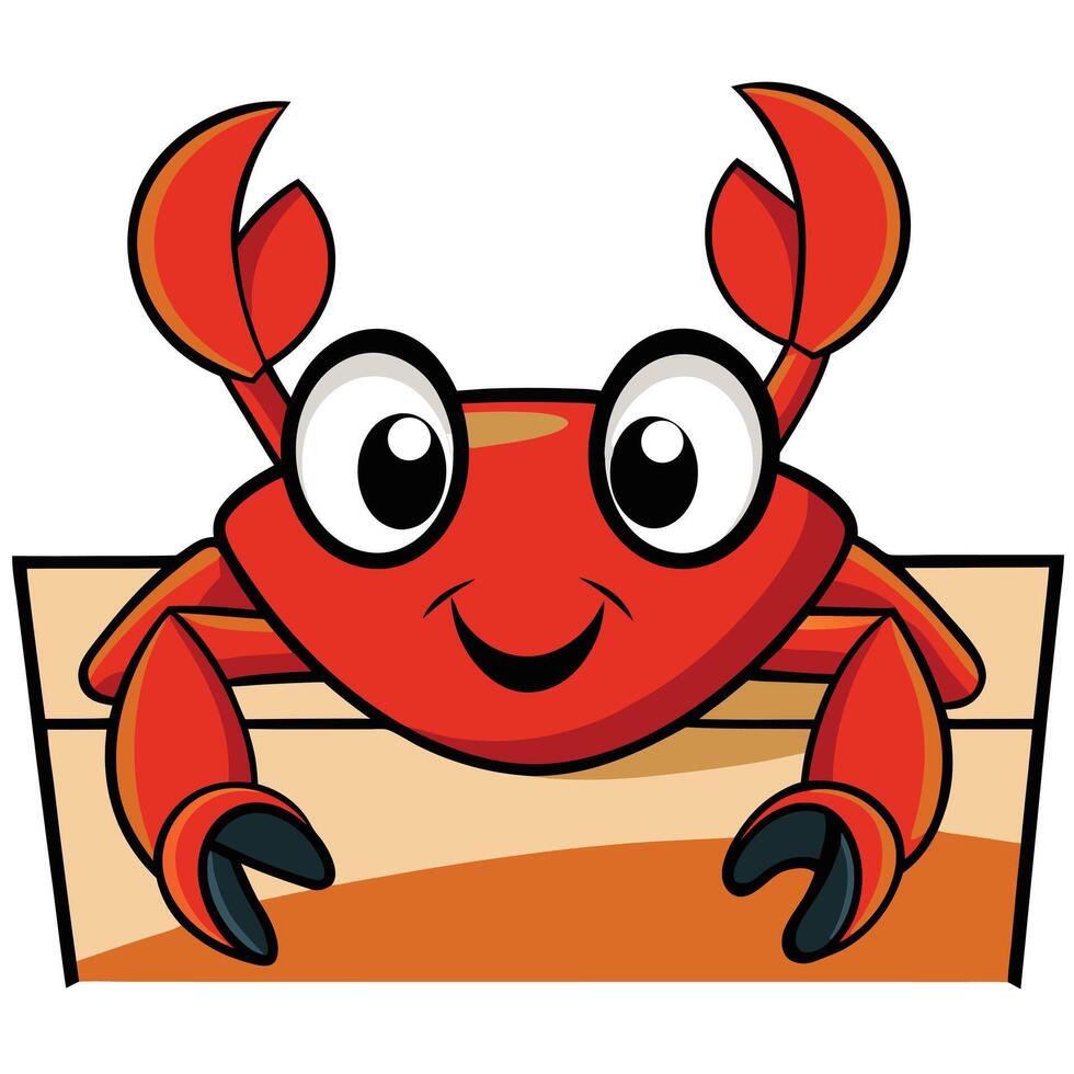 Cute cartoon crab with big eyes peeking over edge bright and cheerful vector