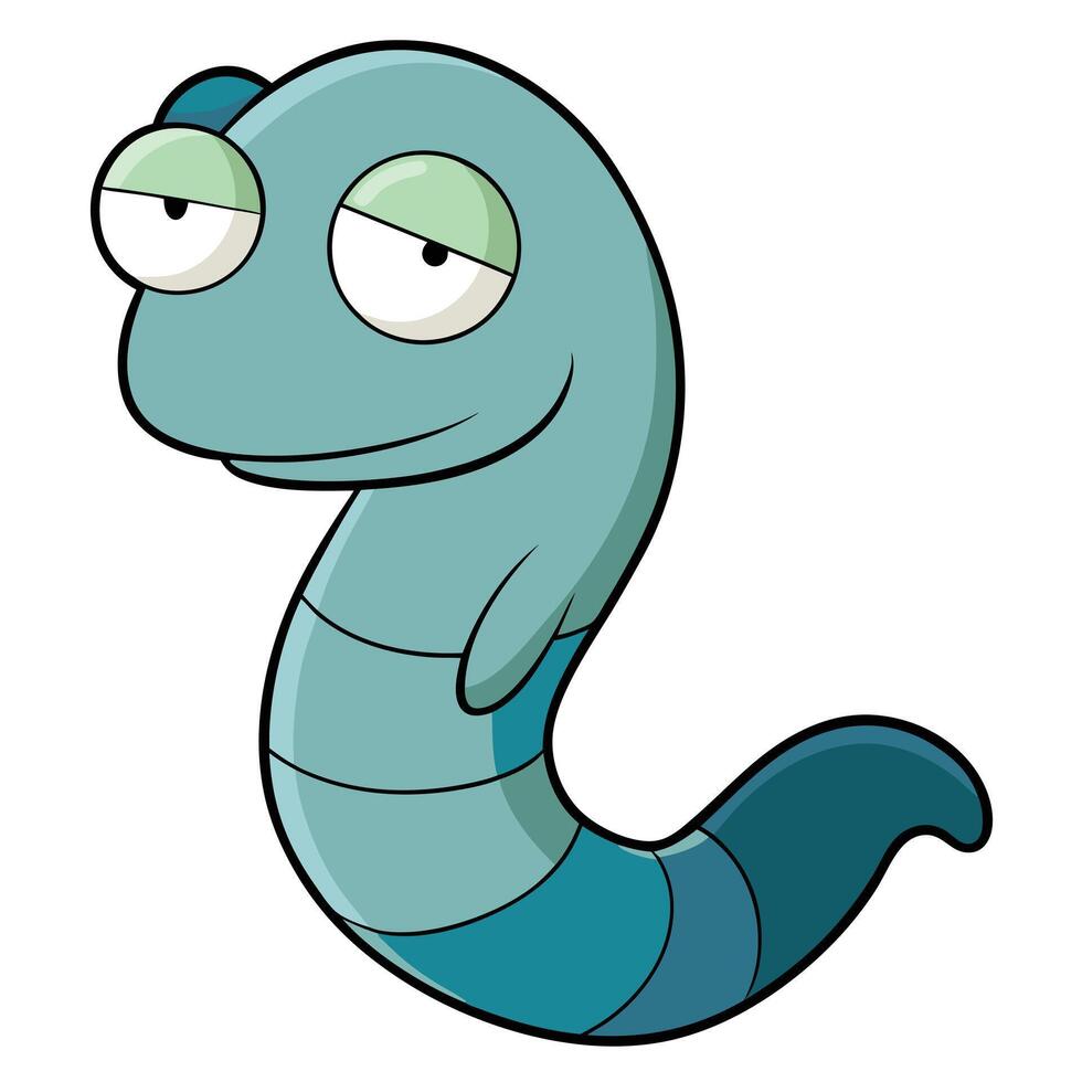 Humorous cartoon illustration of a blue snake with a relaxed expression vector