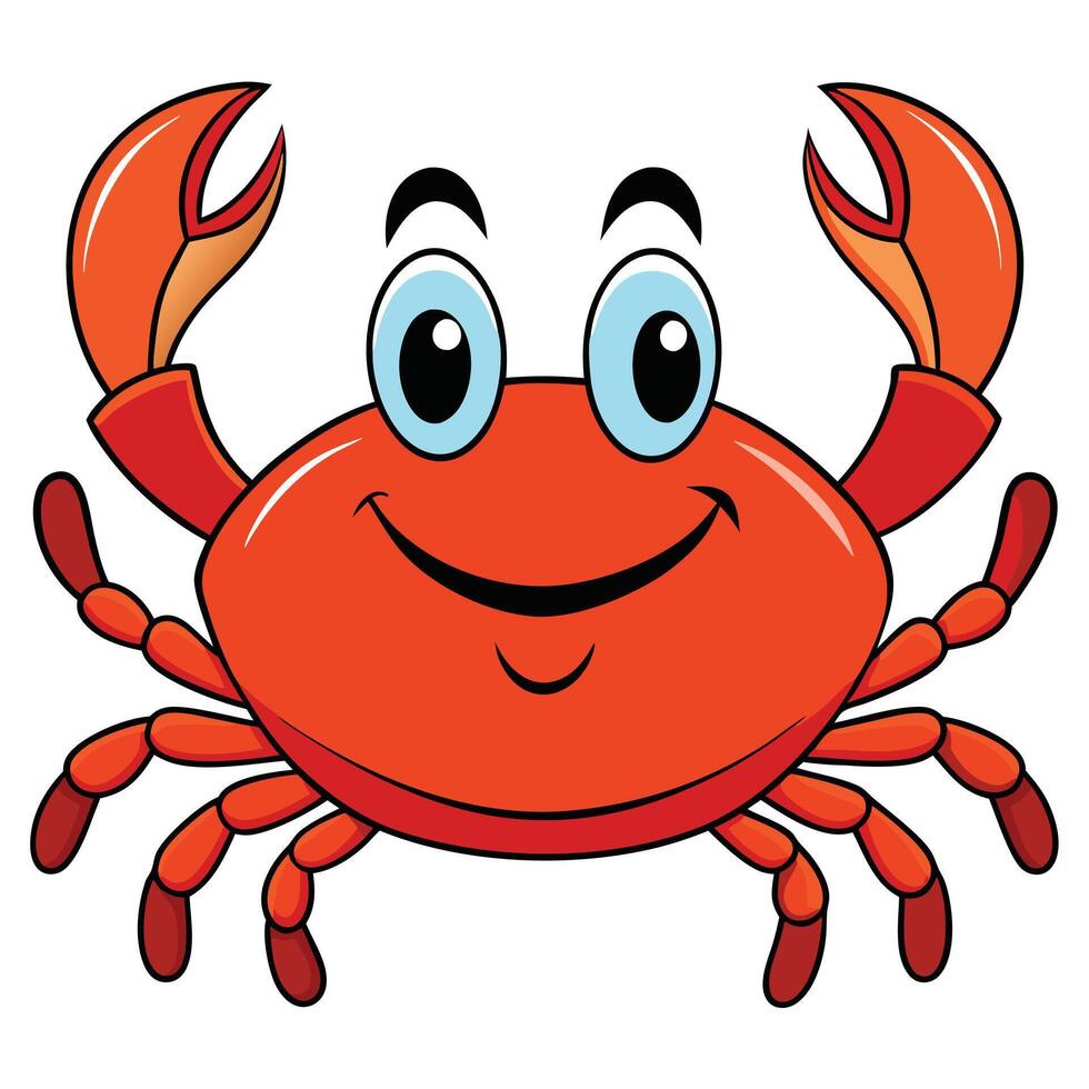 Cheerful orange cartoon crab illustration with big eyes and smiling expression vector