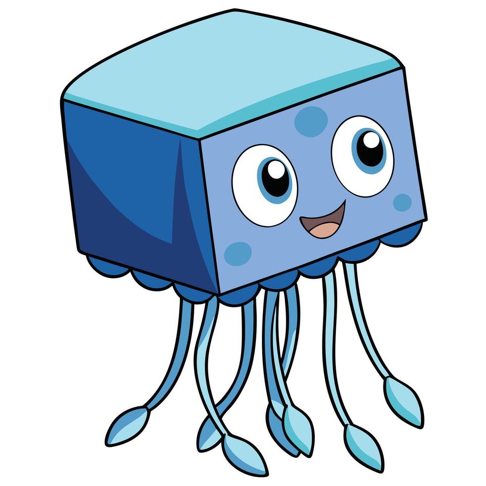 Cartoon square jellyfish creature illustration happy ocean life design vector