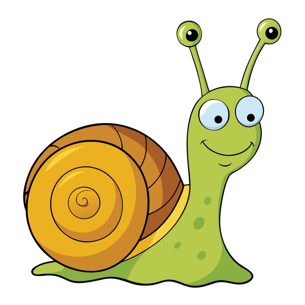 Cartoon snail illustration featuring a smiling character with big eyes and round shell vector