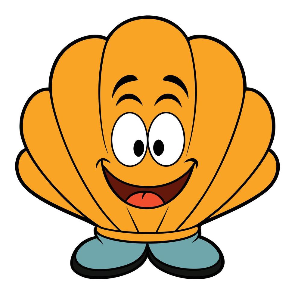 Cartoon sea shell character illustration happy smiling clam with blue feet vector