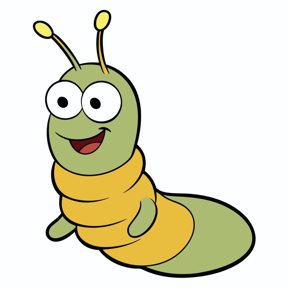 Cute smiling caterpillar wearing a yellow scarf cartoon illustration insect vector