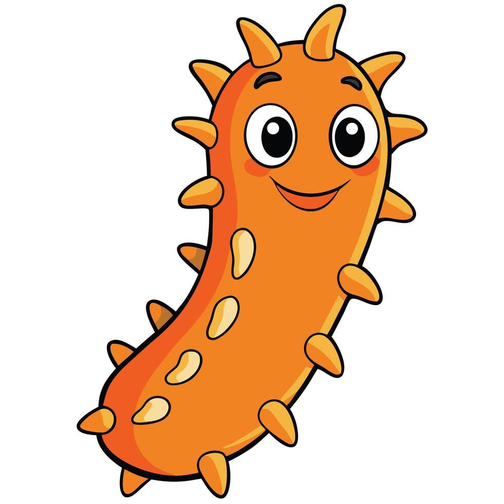 Orange cartoon sea cucumber character with smiling face and spikes illustration vector