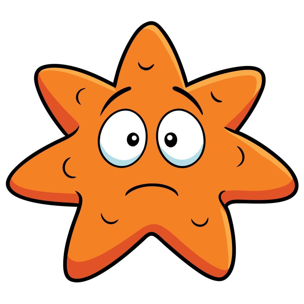 Cartoon starfish with sad expression isolated on white background illustration vector