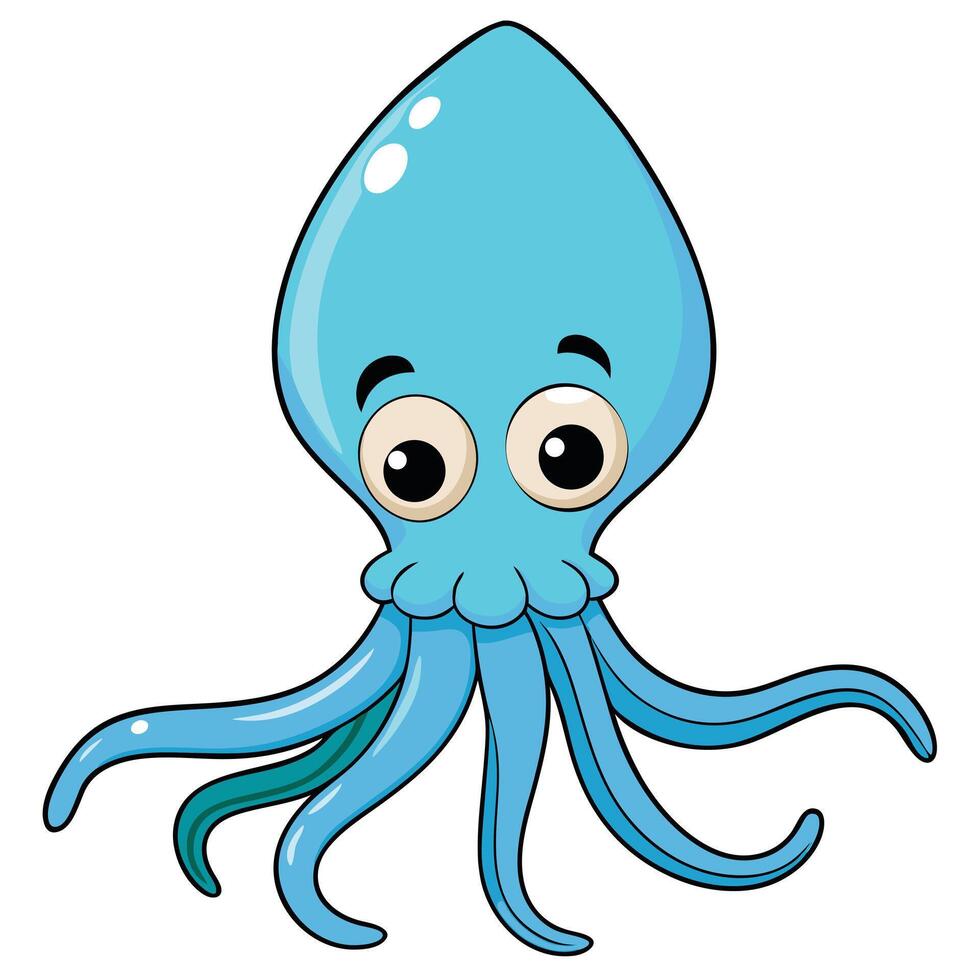 Cute cartoon squid illustration with big eyes and playful tentacles isolated vector