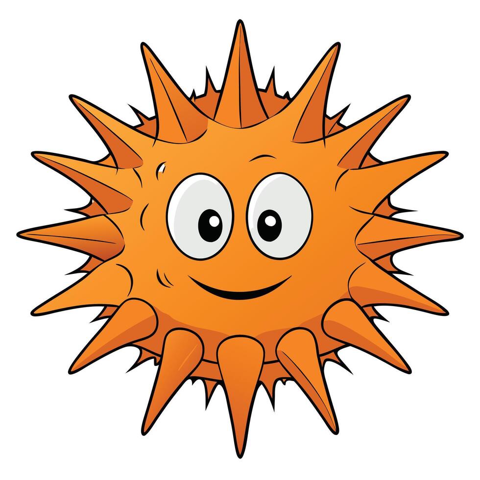 Cute cartoon orange sea urchin character with spikes and friendly smile vector