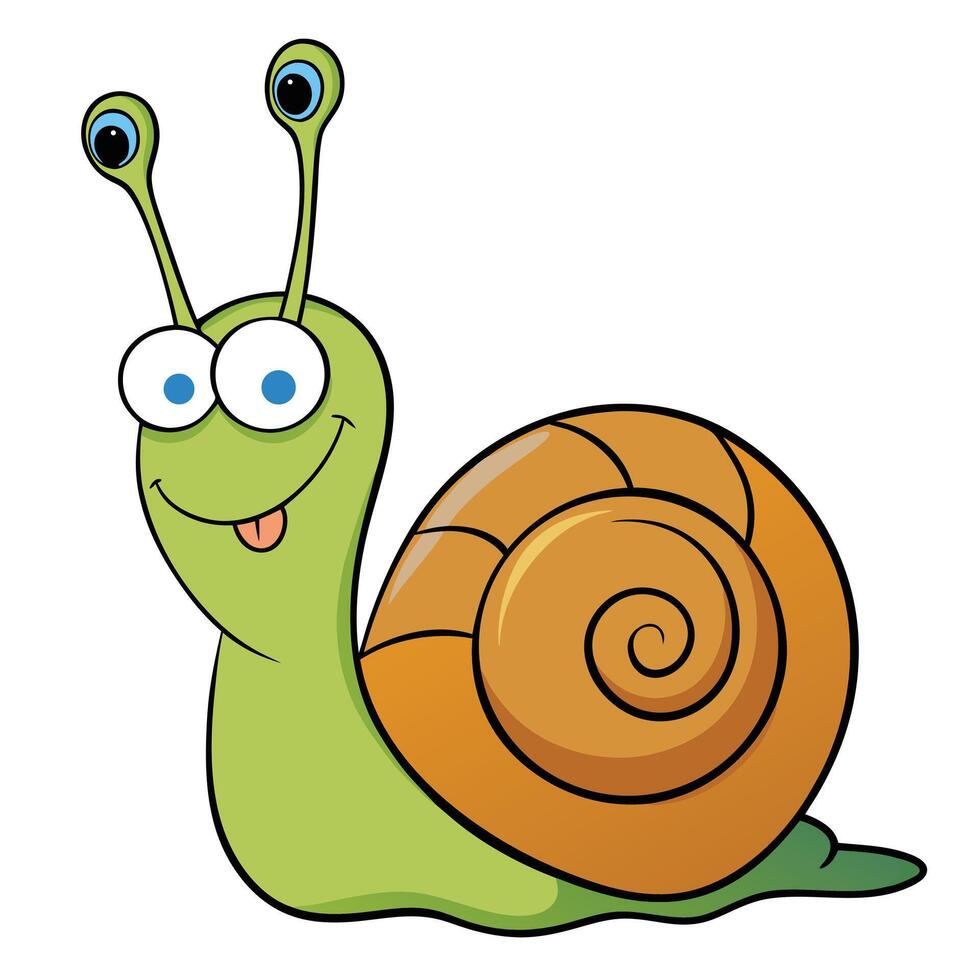 Happy cartoon snail illustration with smiling face and detailed shell vector