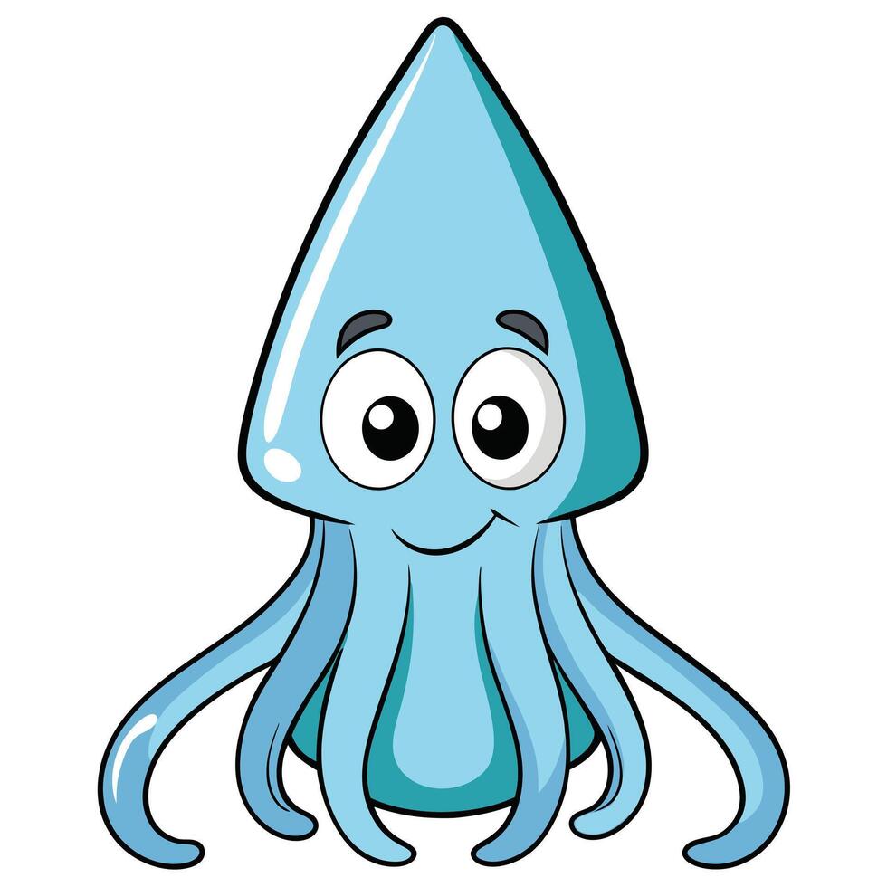 Cute cartoon squid character with big eyes and smiling face illustration vector