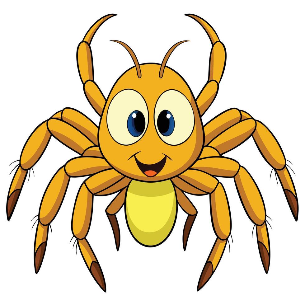 Cheerful cartoon spider character illustration with eight legs and smiling face vector