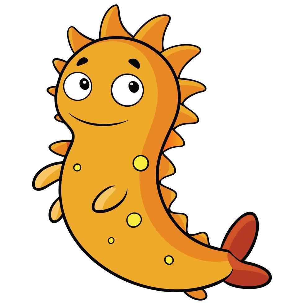 Cute orange cartoon sea creature with fins and spikes isolated on white background vector