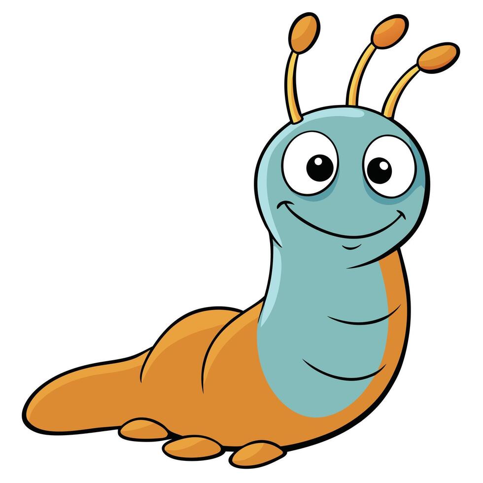 Happy cartoon slug illustration with cute face and friendly smile vector