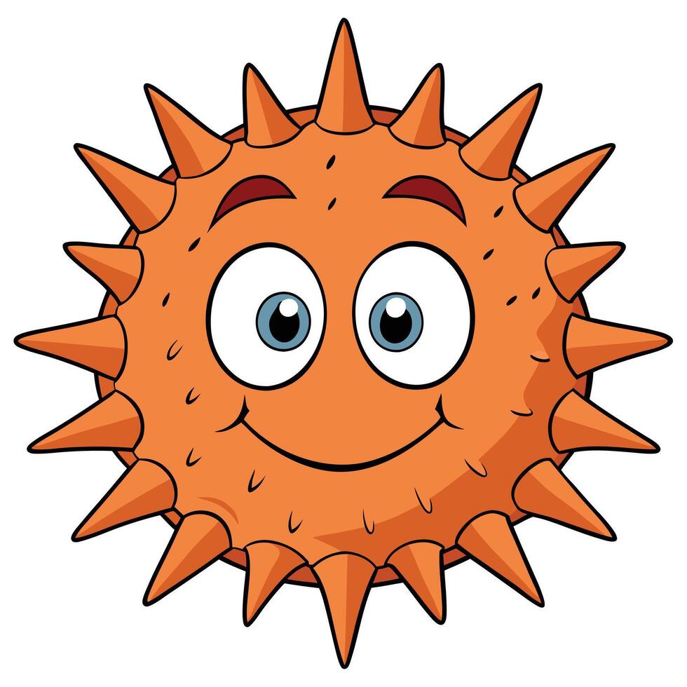 Orange sea urchin cartoon illustration with spikes and friendly face vector