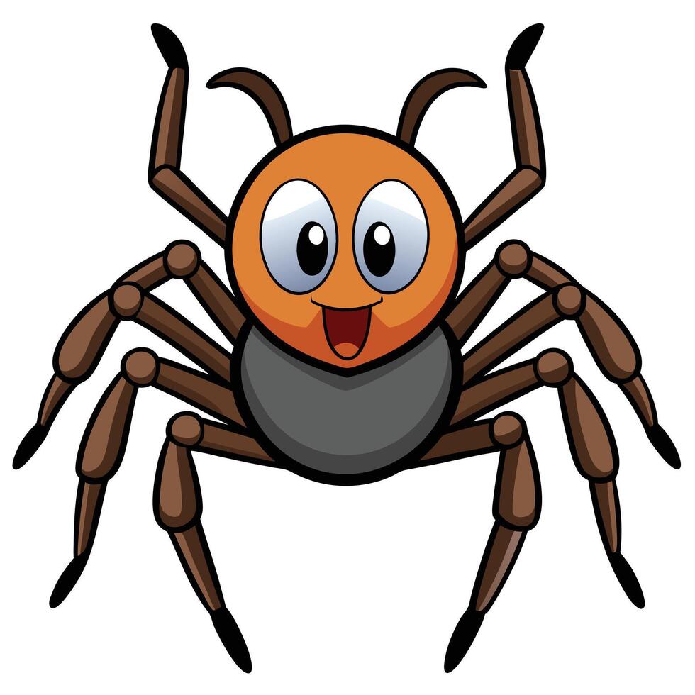 Cute cartoon spider character with big eyes and happy expression illustration vector