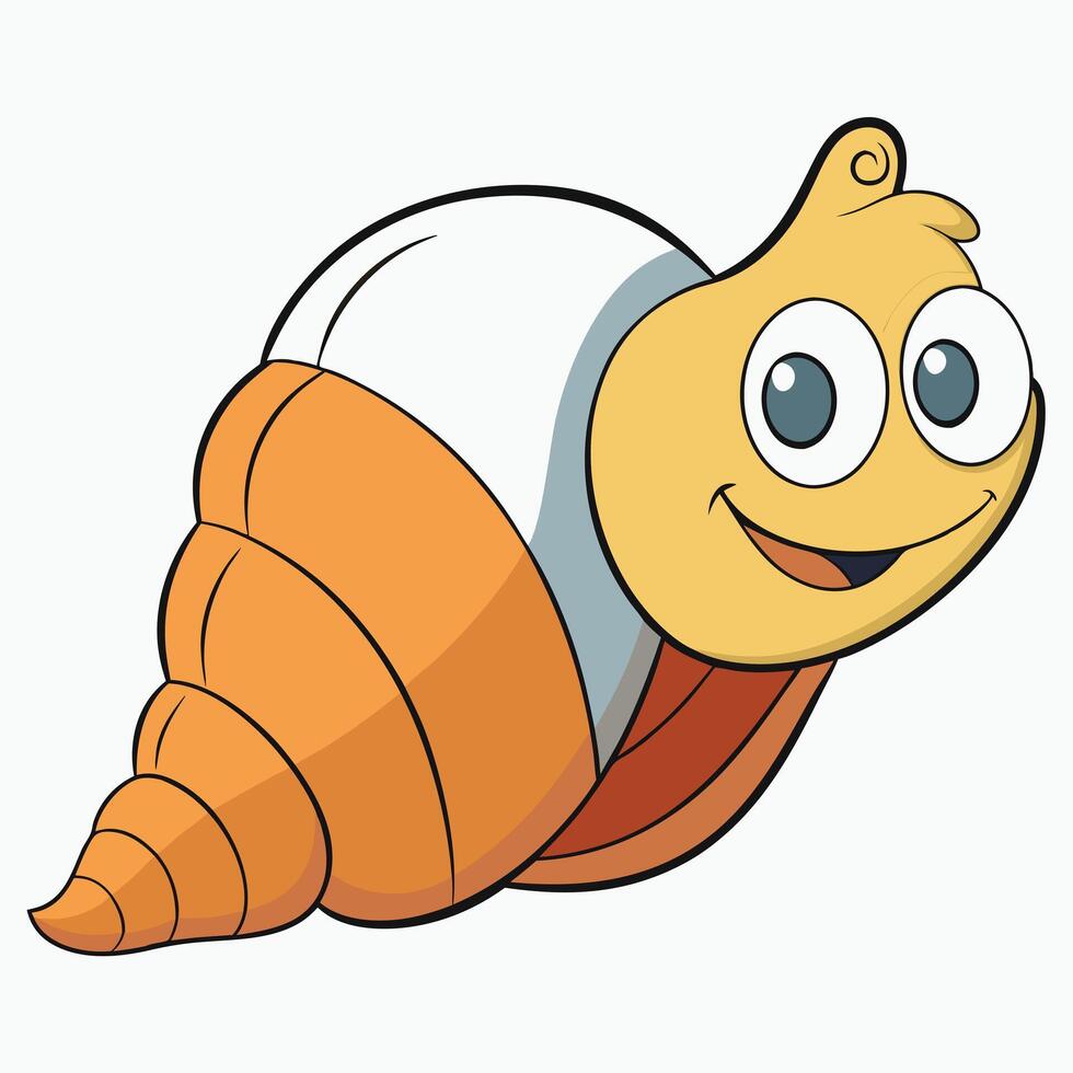 Smiling cartoon snail illustration cute friendly character with orange shell and big eyes vector