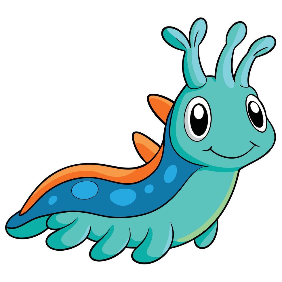 Cute cartoon sea slug illustration with big eyes and antennae vector
