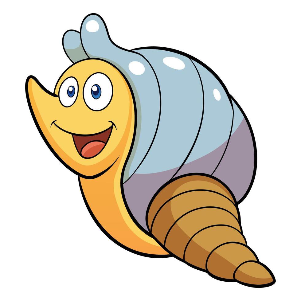 Happy cartoon snail character with bright colors and smiling face expression design vector