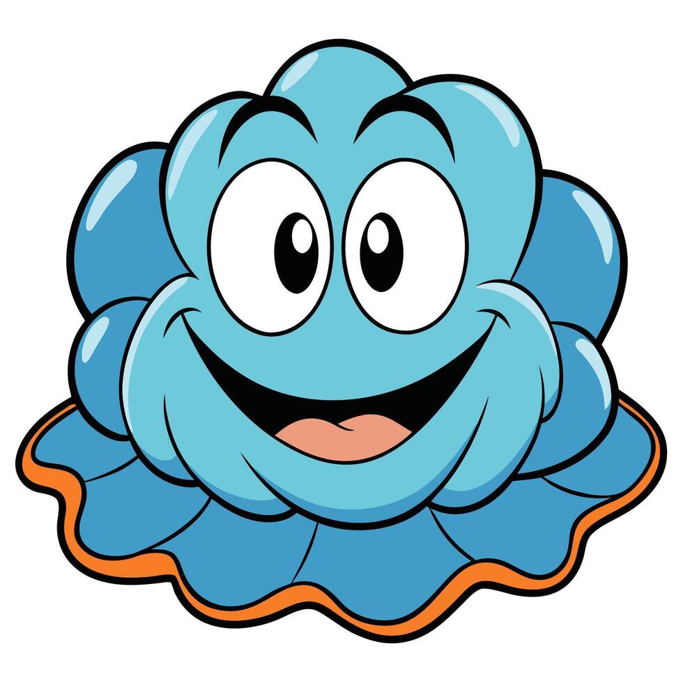 Smiling blue jellyfish cartoon character illustration with orange edging vector