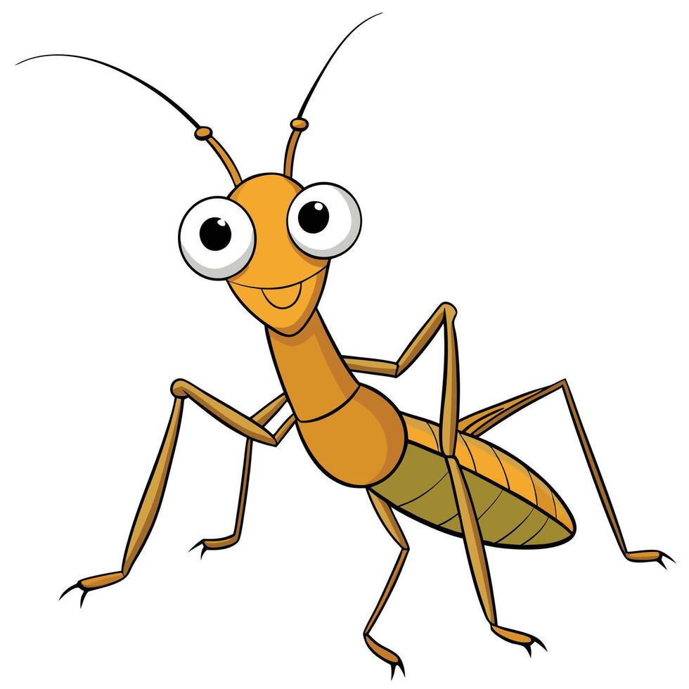 Cute smiling cartoon grasshopper insect illustration isolated on white background vector