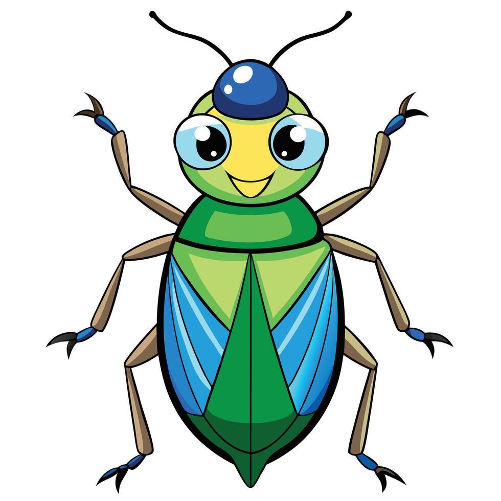 Cute green and blue bug insect cartoon illustration vector