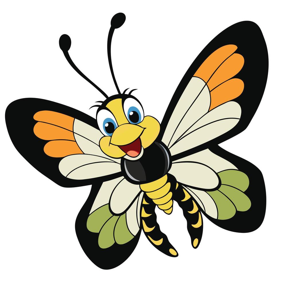Cartoon butterfly illustration cute insect with big eyes vector