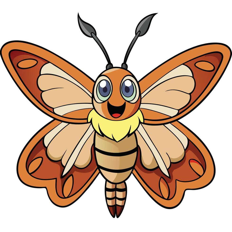 Cute cartoon butterfly character insect illustration with outlines vector