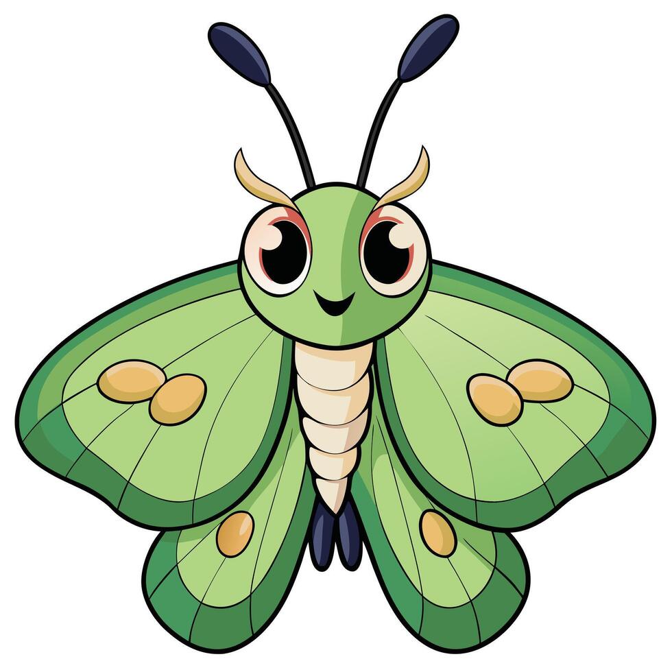 Cute green cartoon luna moth illustration design element vector