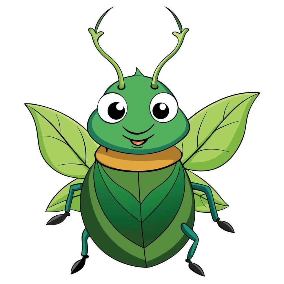 Cartoon leaf bug smiling with leaf wings illustration vector