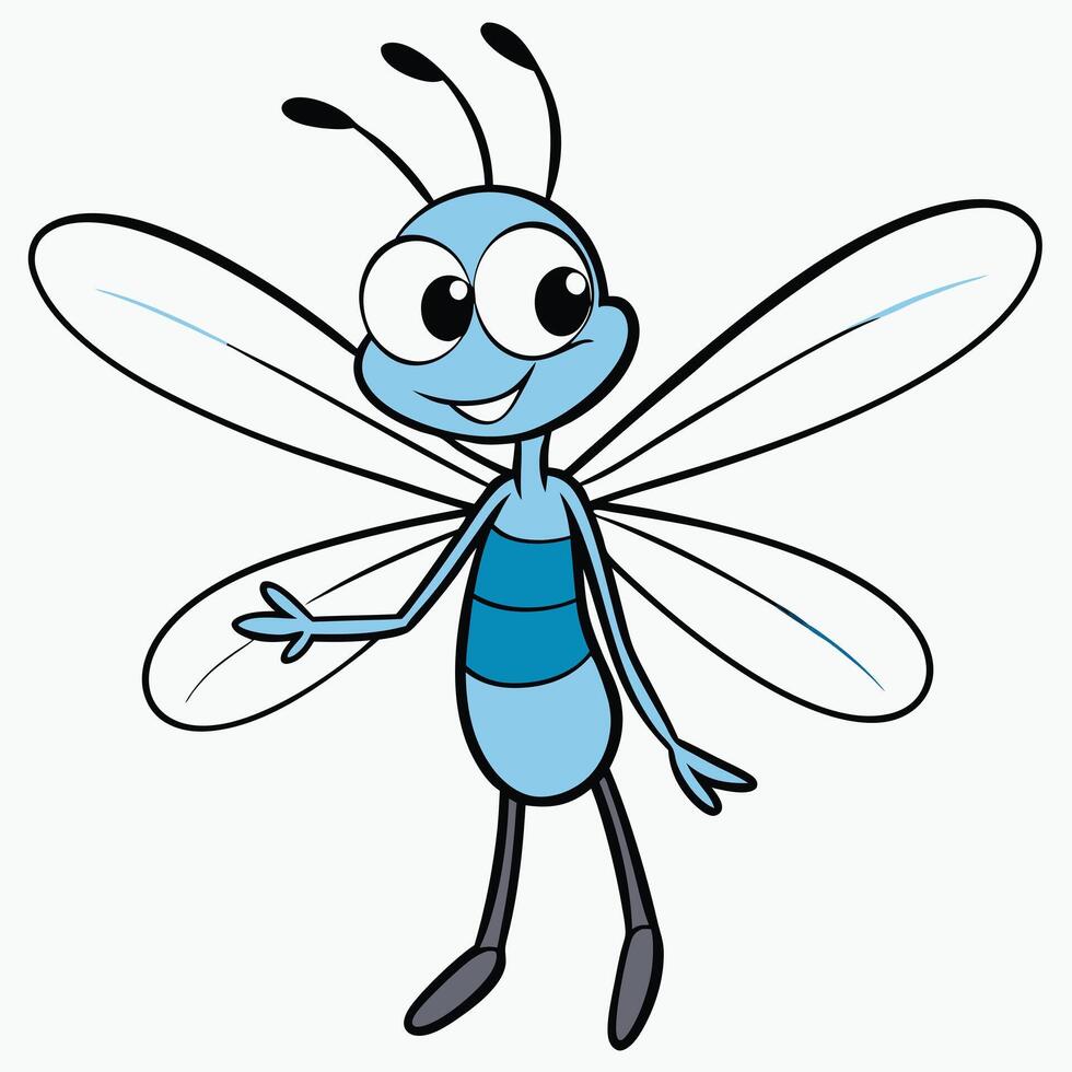 Smiling blue dragonfly cartoon character with wings illustration vector