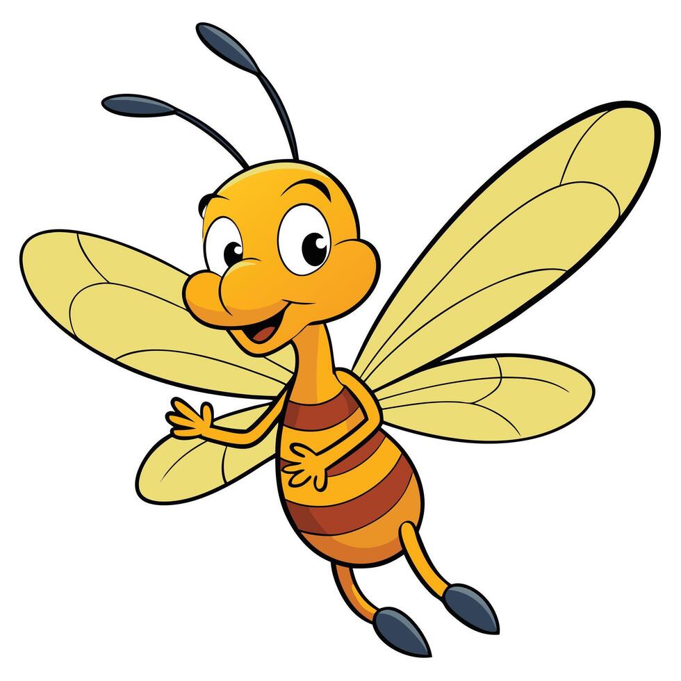 Cute cartoon bee flying with a friendly smile illustration vector