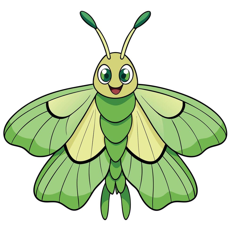 Cute cartoon green luna moth character illustration insect design vector