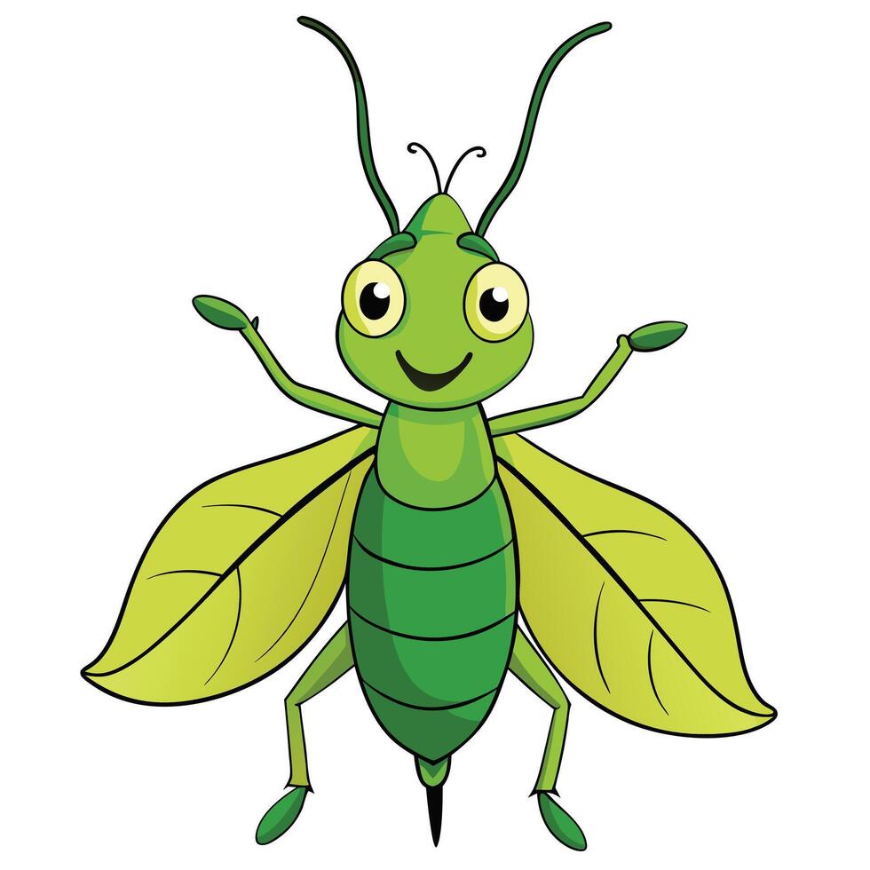 Cute cartoon grasshopper illustration isolated on white background vector