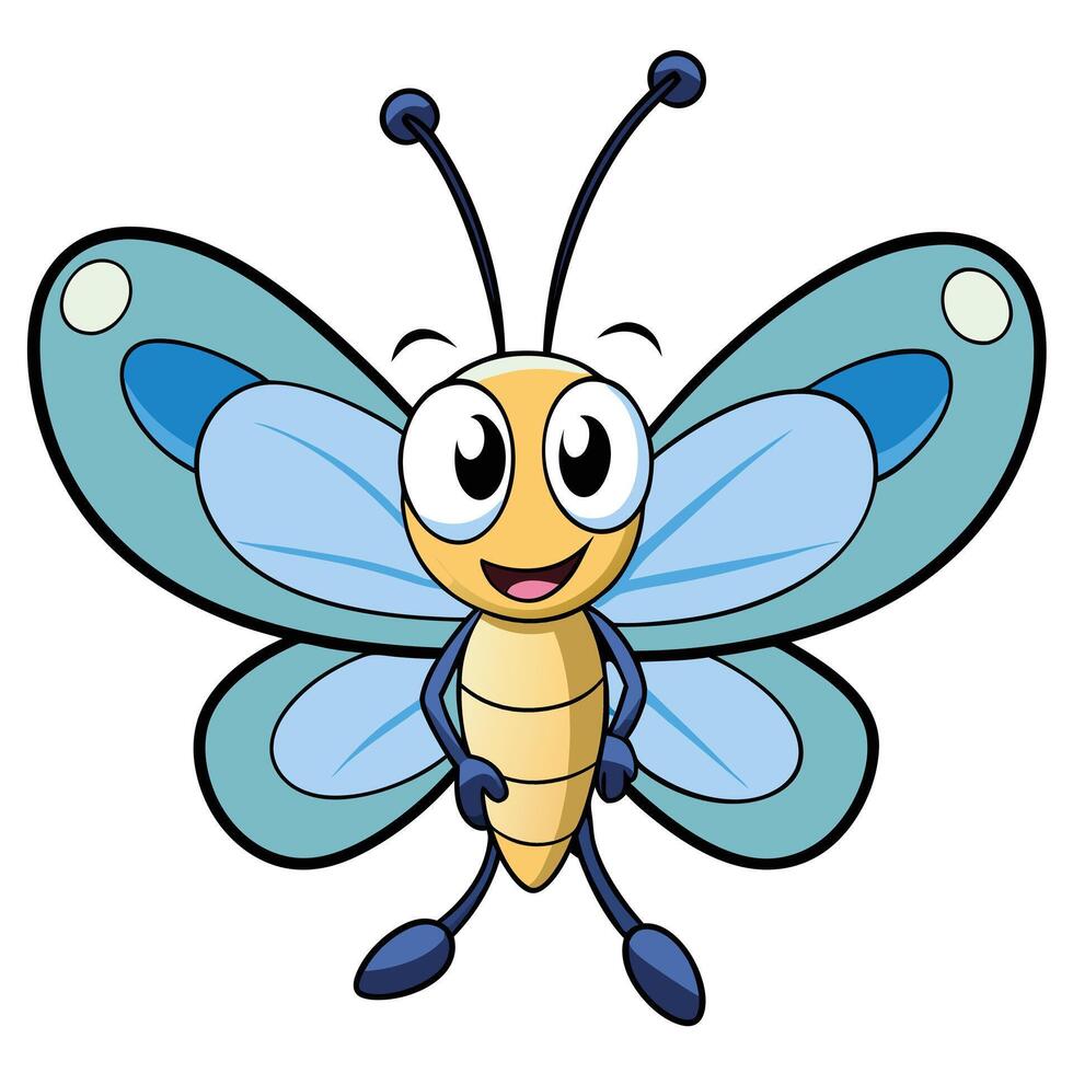 Cute cartoon butterfly illustration with happy expression for kids vector