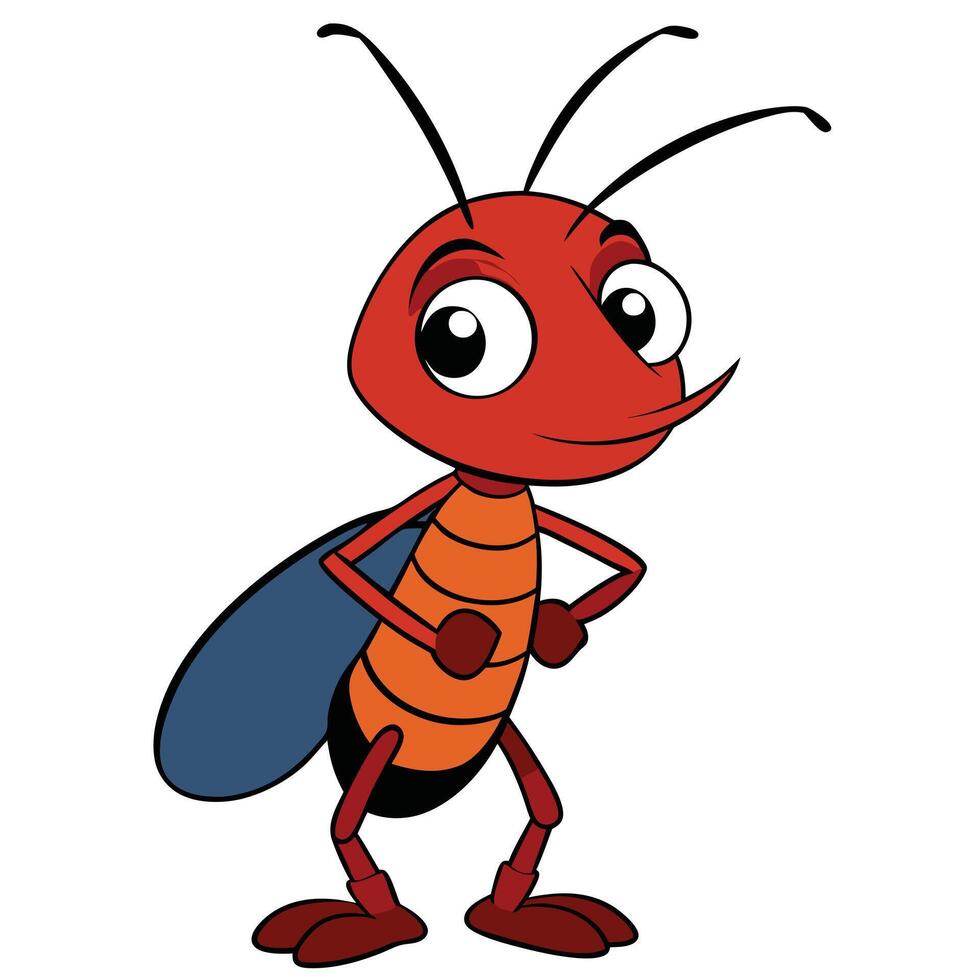 Cartoon ant character with wings standing and looking confident vector