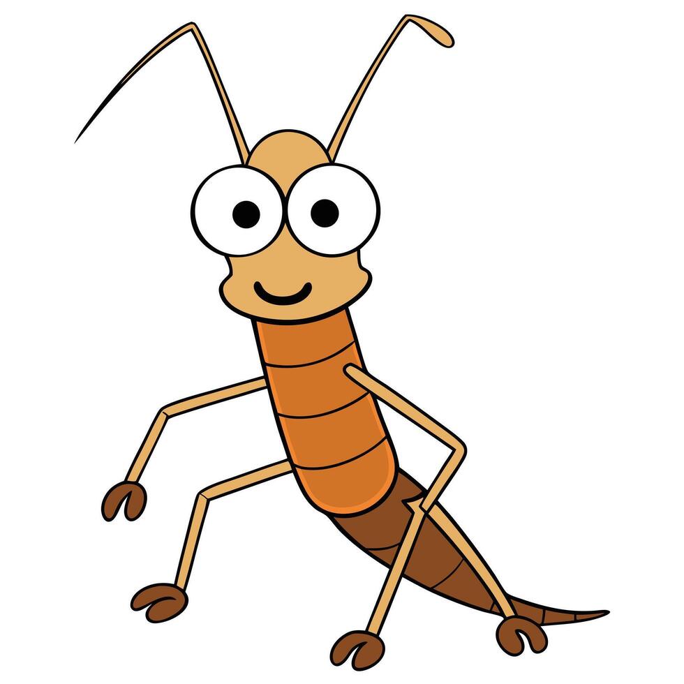 Cute cartoon grasshopper illustration friendly insect character vector
