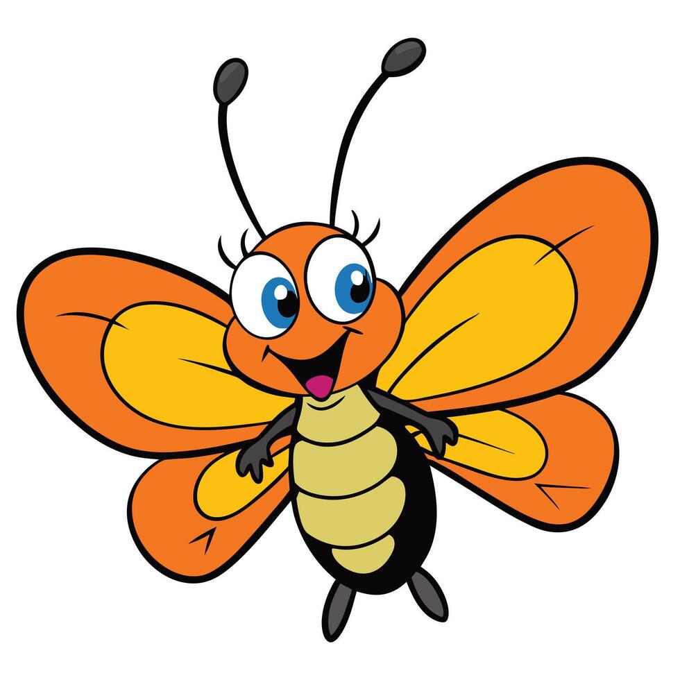 Happy orange and yellow butterfly cartoon illustration for children vector