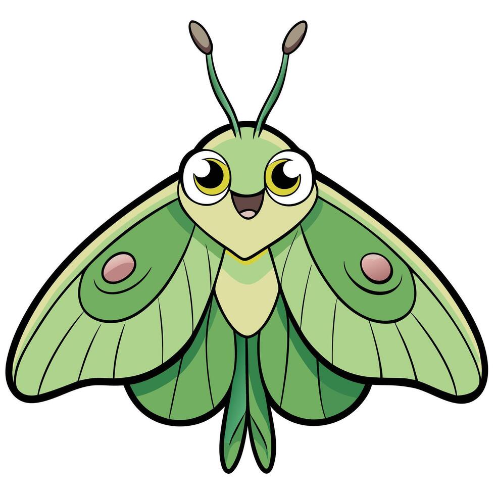 Cartoon luna moth illustration with happy expression vector