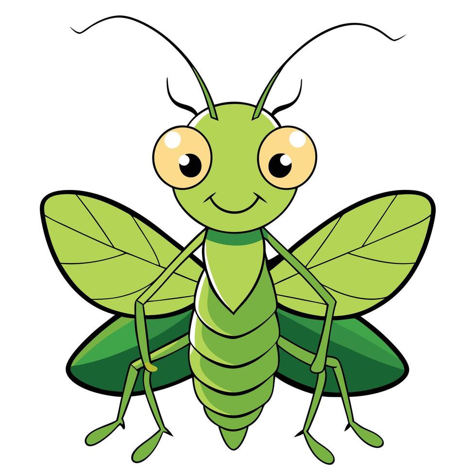 Cute cartoon grasshopper with big eyes and a friendly smile illustration vector