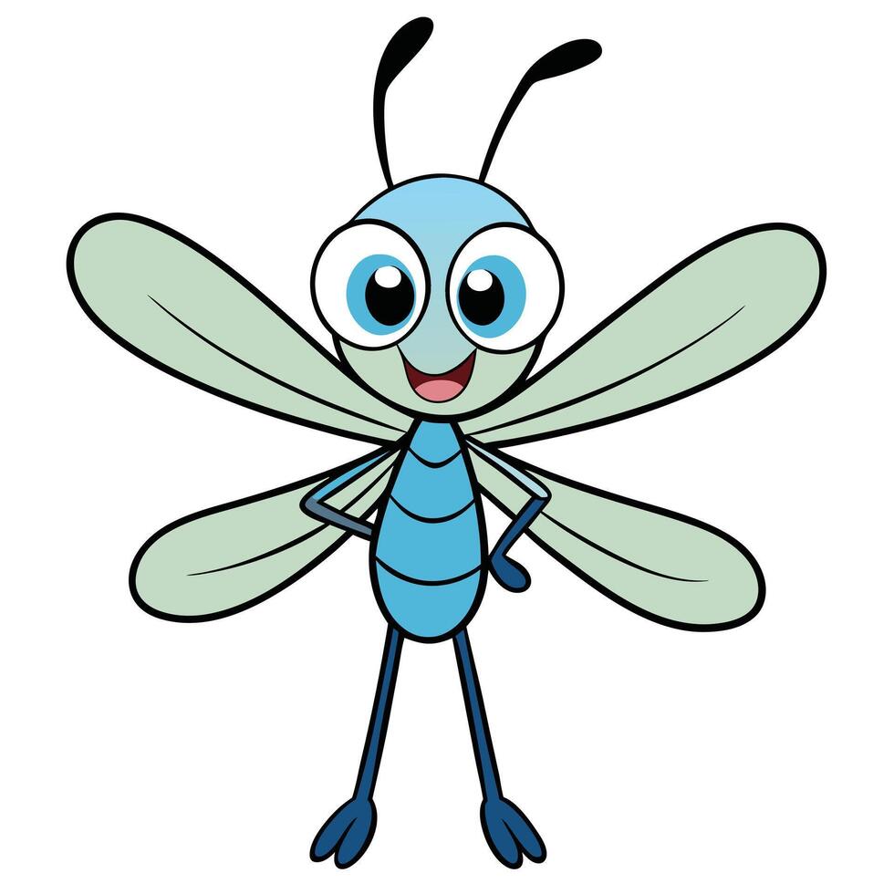 Cute cartoon dragonfly with big eyes and a happy smile vector