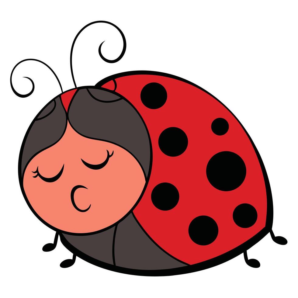 Cute ladybug cartoon sleeping isolated on white background illustration vector