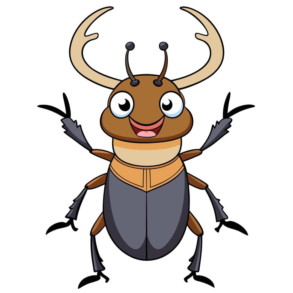 Cute cartoon beetle character illustration smiling with raised arms vector