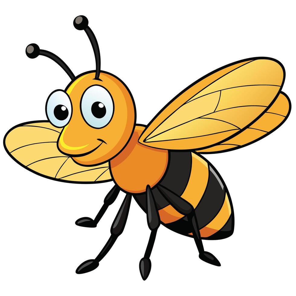 Cartoon honey bee with big eyes and stripes isolated on white vector