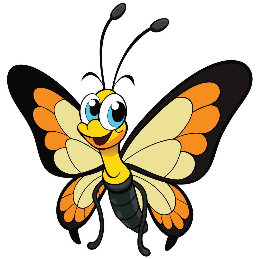 Cartoon butterfly illustration cute insect with big eyes and wings vector