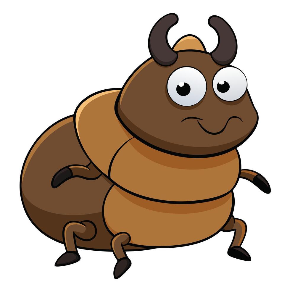 Cartoon brown beetle character illustration funny bug with antennae vector