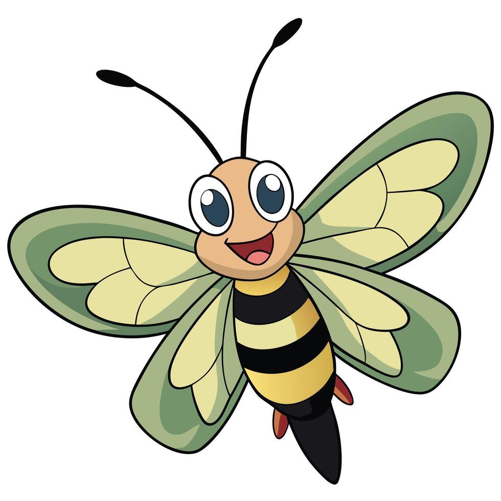 Cute cartoon bee character with wings illustration design vector