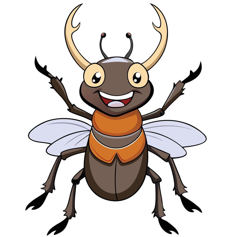 Cartoon illustration of a happy stag beetle with raised arms vector