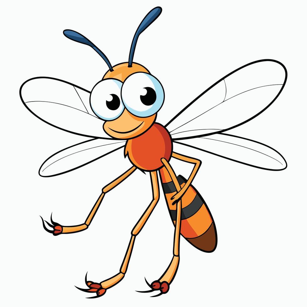 Cartoon wasp character with big eyes and happy smile illustration vector
