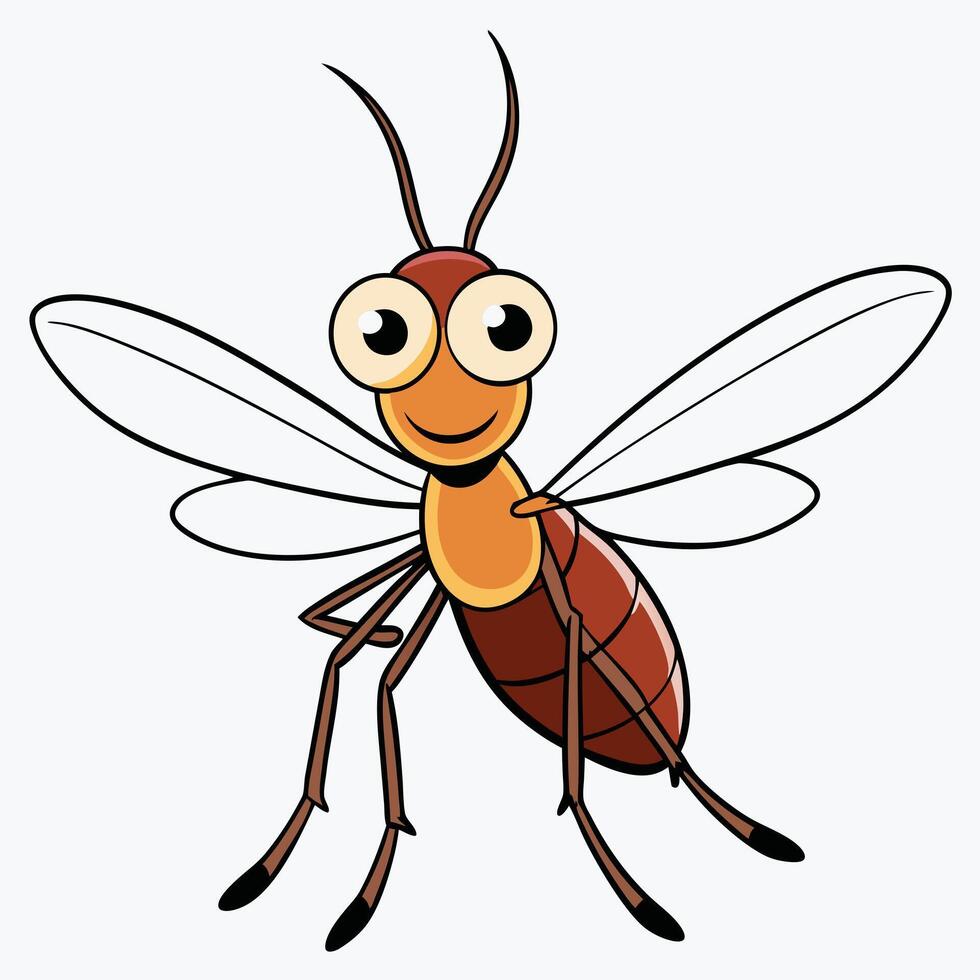 Cartoon mosquito illustration with big eyes and transparent wings vector